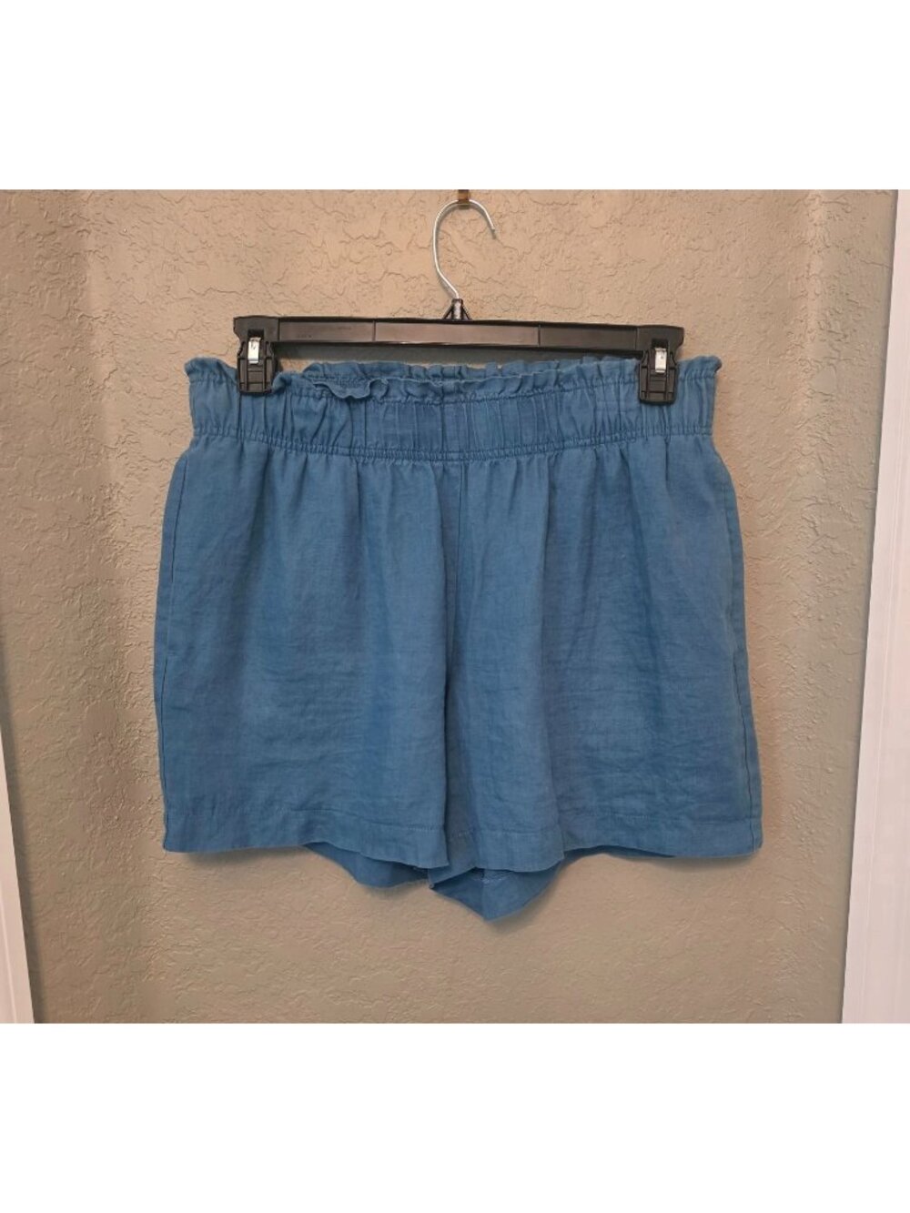 Quince Blue Linen Pull On Elastic Waistband Shorts L EUC